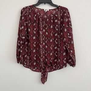 West K Women Burgundy Printed Tie-Front Snake Print Blouse 3/4 Sleeves Size S
